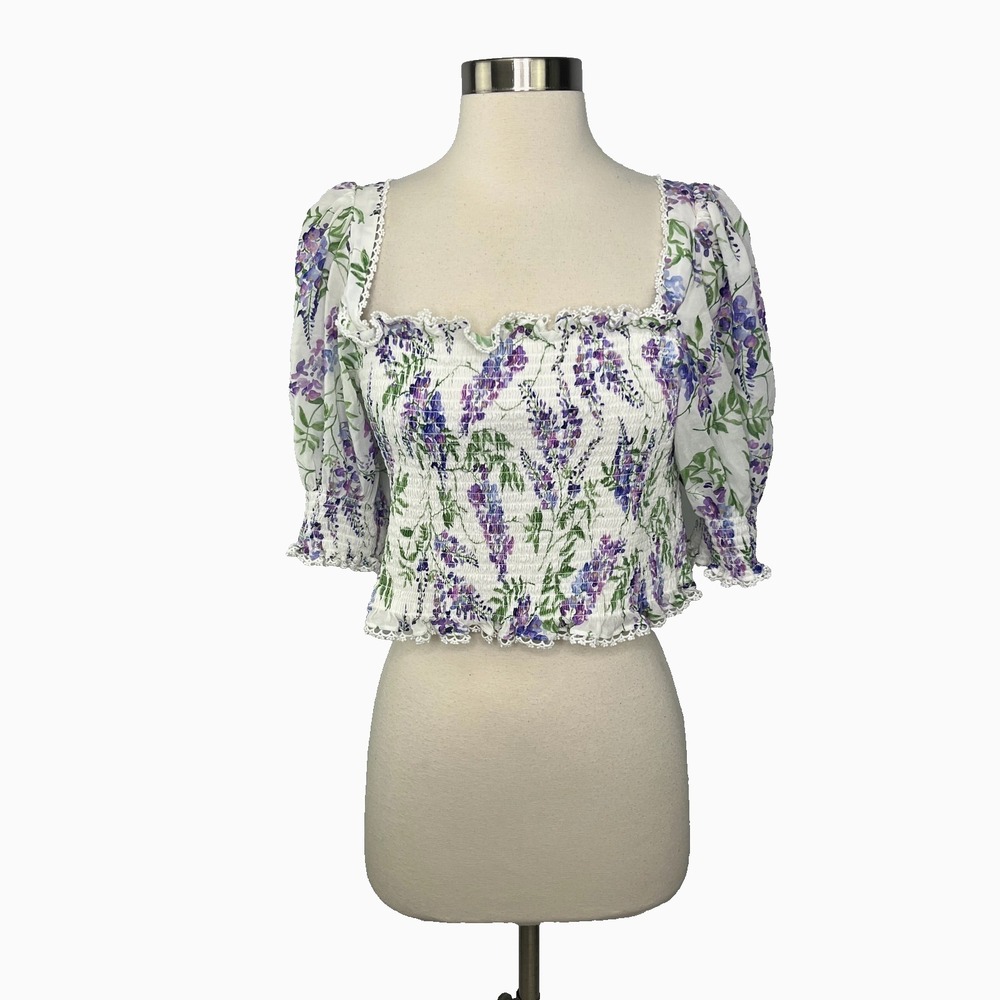 Hill House Home Zoe Crop Top Lavender Floral Wisteria Smocked XL Party Vacation - Picture 2 of 15